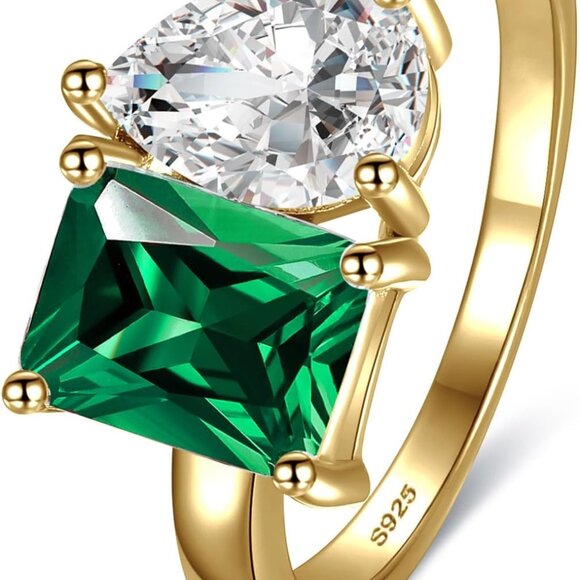 Jewelry - Women’s 2.75ct Gold Plated Toi Et Moi Engagement Ring Silver Green Zirconia